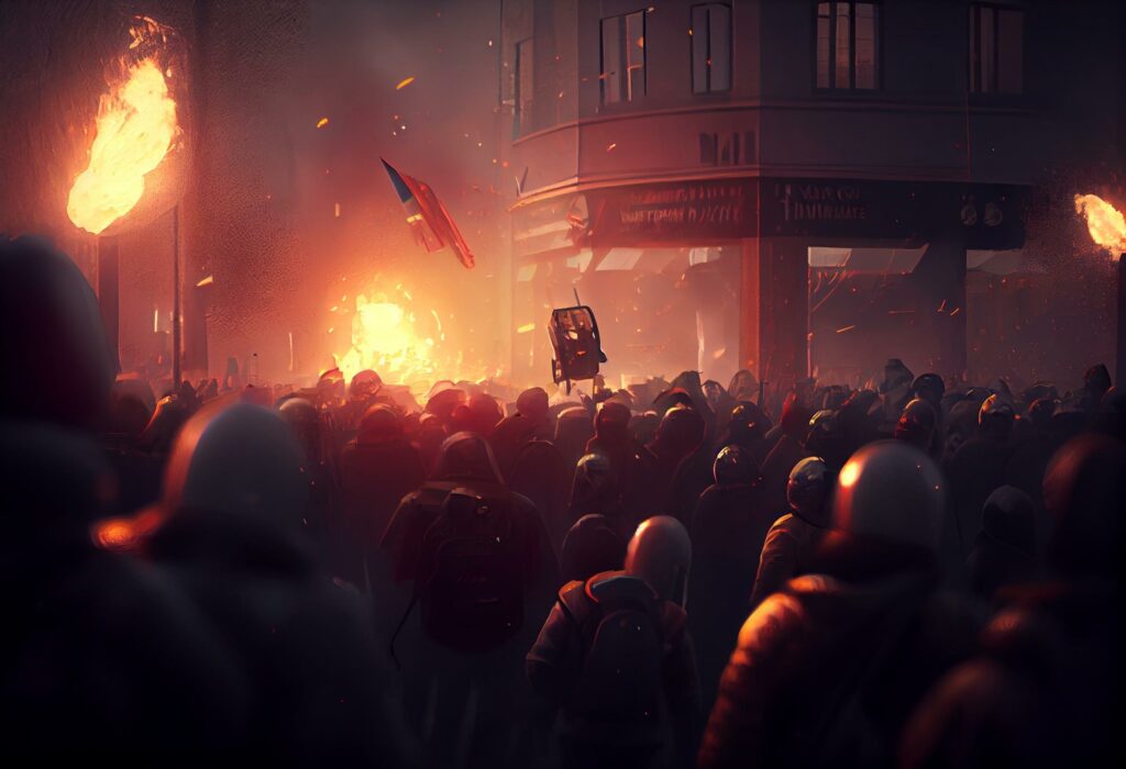 Concept art illustration of riots civil unrest protest. 