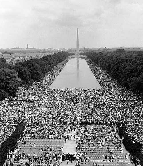 Hundreds of thousands descended on Washington, D.C.'s, Lincoln Memorial Aug. 28, 1963.