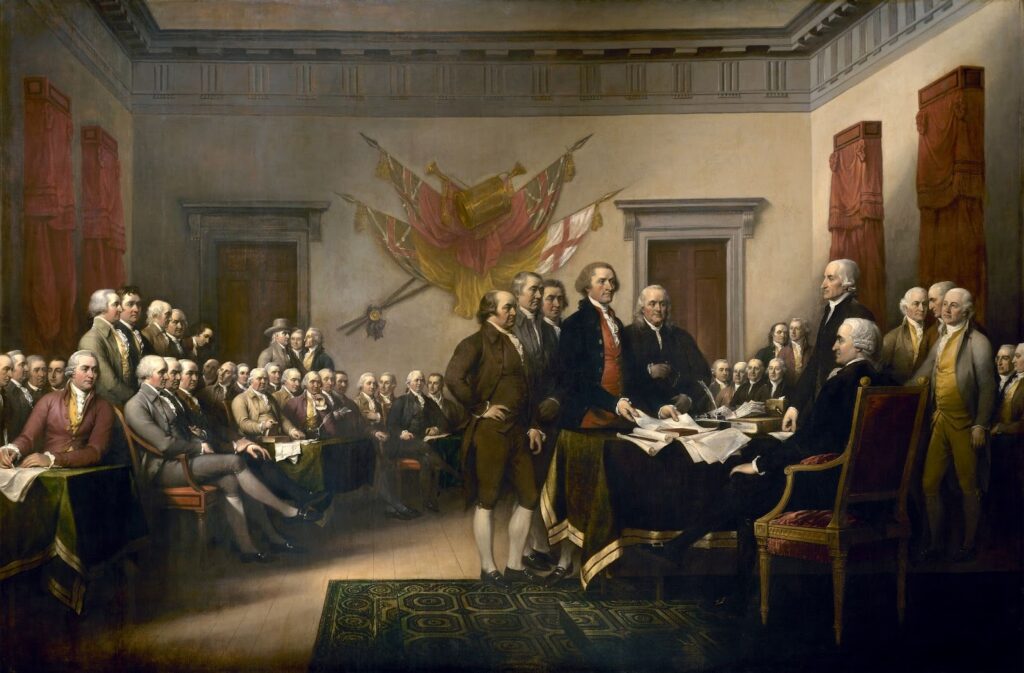 Painting depicting the presentation of the Declaration of Independence