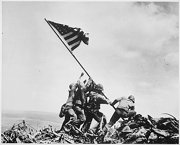 U.S. Marines raising the American flag on Mount Suribachi, Iwo Jima, 1945