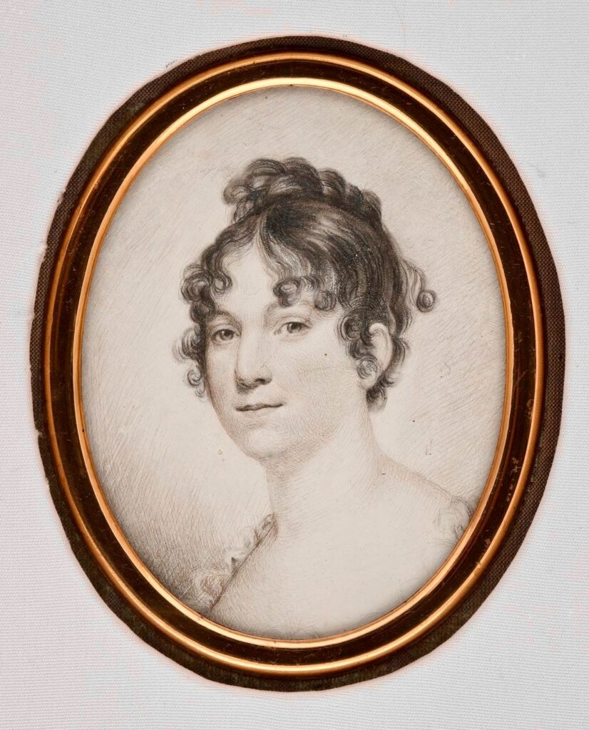 Portrait of Dolley Madison by Thomas Christian Lubbers, located at the National Portrait Gallery.