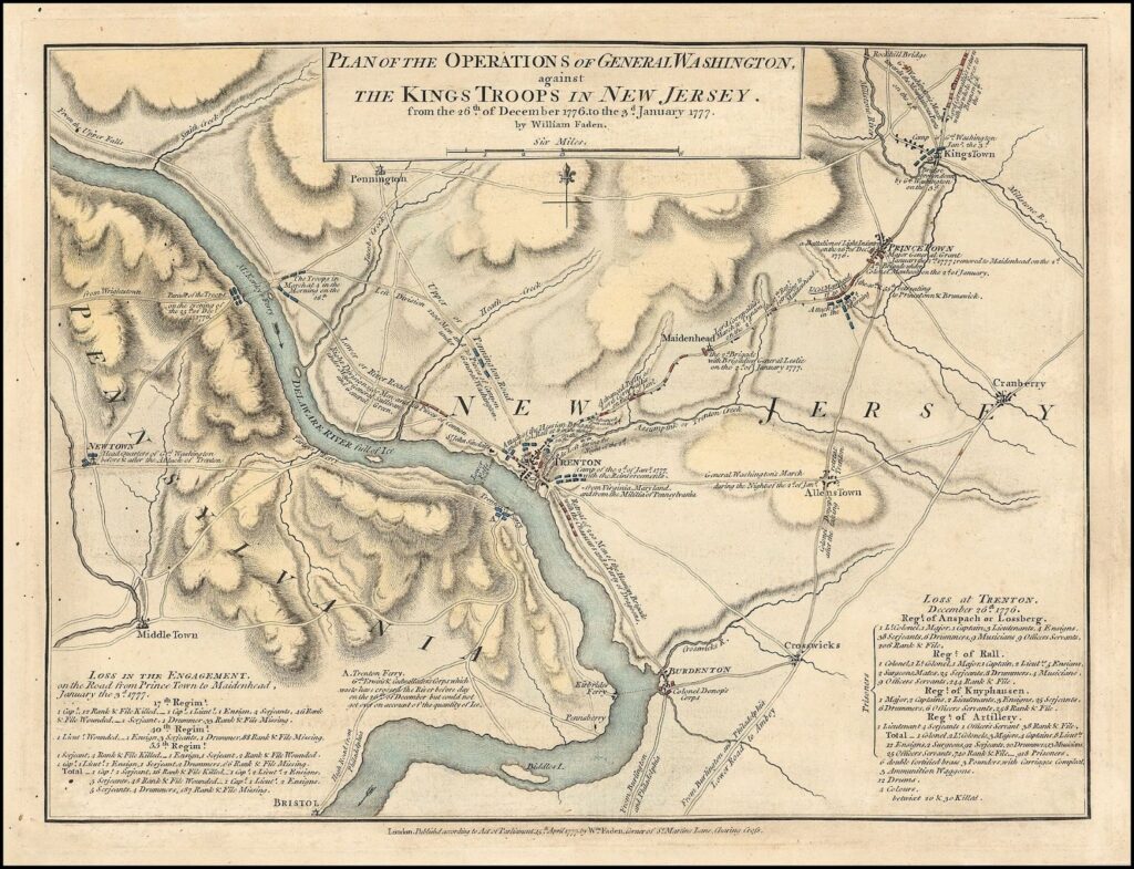 Map showing Washington’s crossing of the Delaware River in 1776