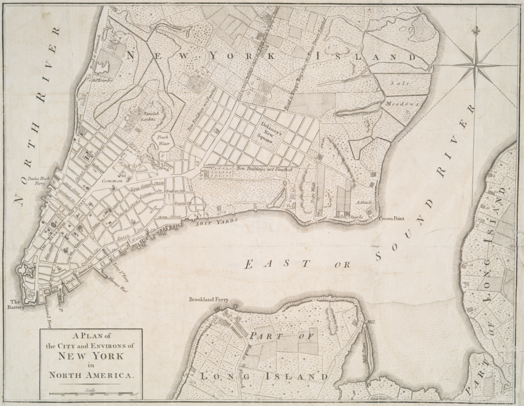 An 18th-century map of Lower Manhattan, where the first St. Patrick’s Day parade took place.