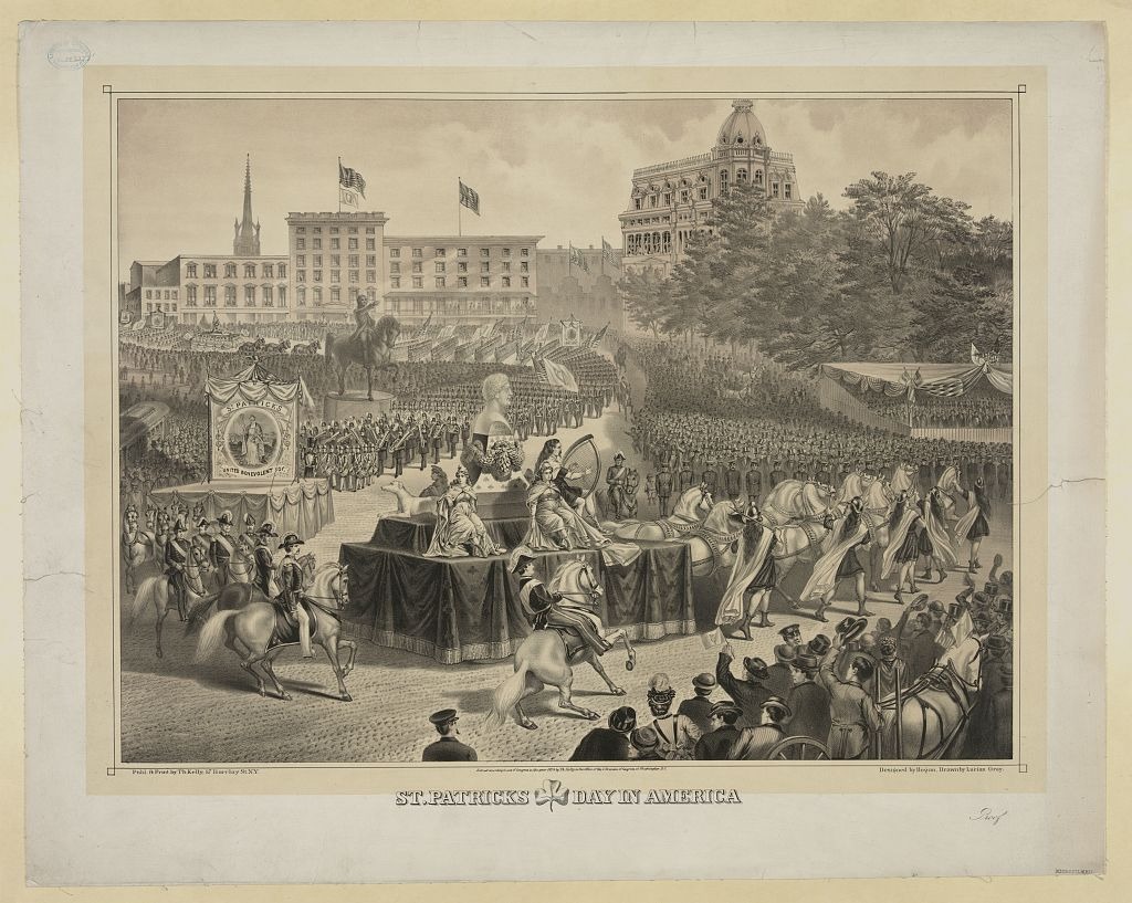Illustration of an early St. Patrick’s Day parade in New York City from the 19th century.