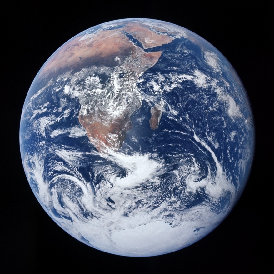 The Blue Marble, photographed December 7, 1972, by the Apollo 17 crew. NASA/Apollo 17. Public domain via Wikimedia Commons.