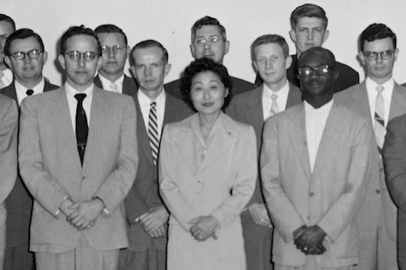 Susan Ahn Cuddy received a fellowship from the National Security Agency to study at the University of Southern California in 1956. Here, she poses with other fellowship recipients.