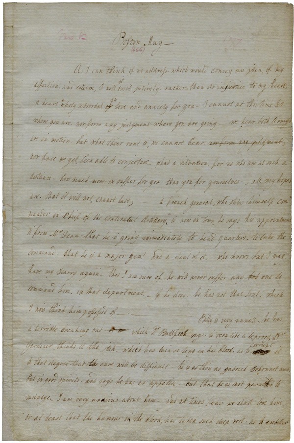 Handwritten letter from Lucy Knox to Henry Knox, 1777
