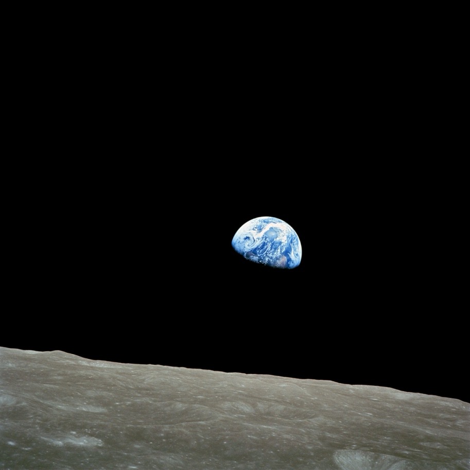 Earthrise, photographed December 24, 1968, by Apollo 8 astronaut William Anders. NASA/Bill Anders. Public domain via Wikimedia Commons