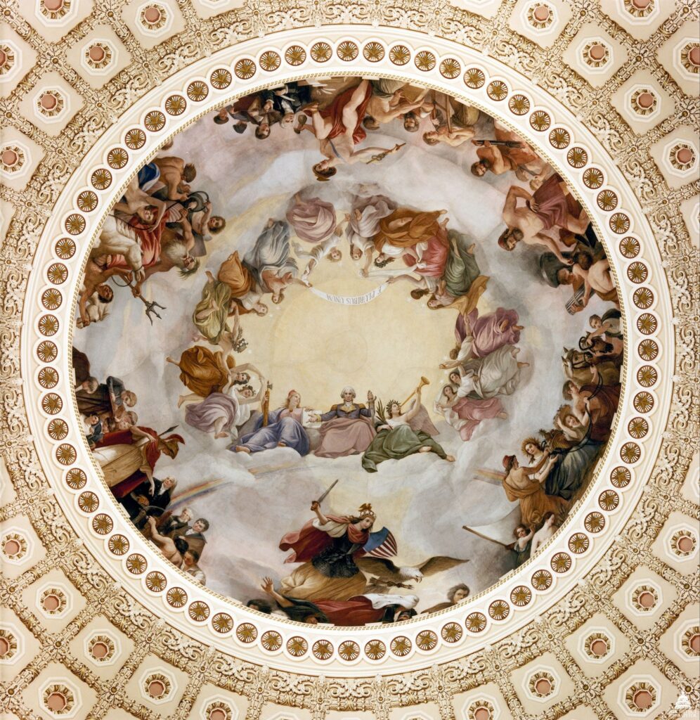 Detail of The Apotheosis of Washington fresco in the U.S. Capitol dome
