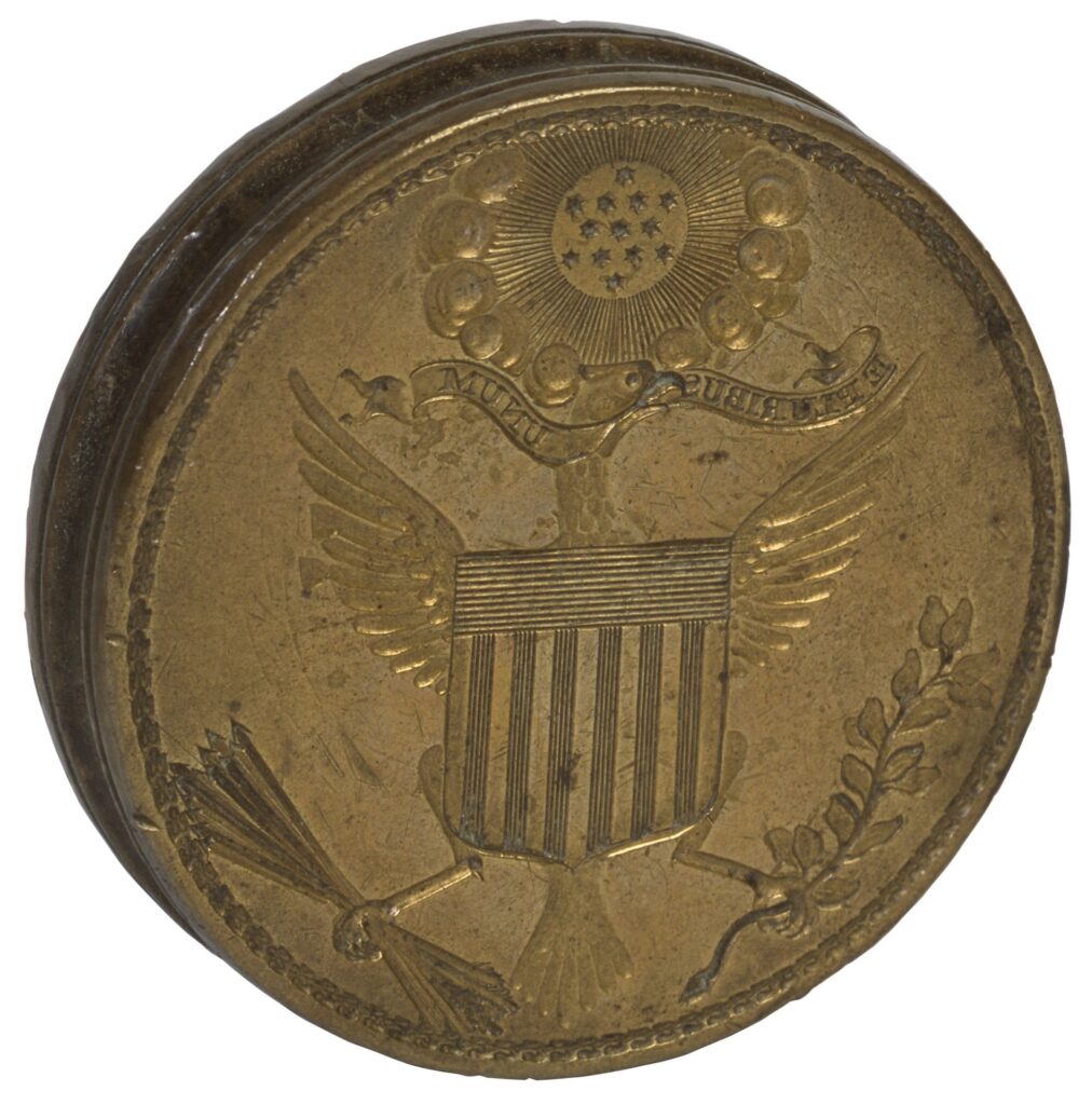 The original 1782 brass die of the Great Seal of the United States, on display at the National Archives 