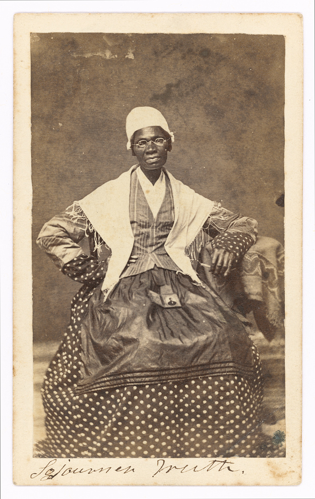 A head-and-shoulders portrait of Sojourner Truth facing slightly left, wearing a bonnet and shawl
