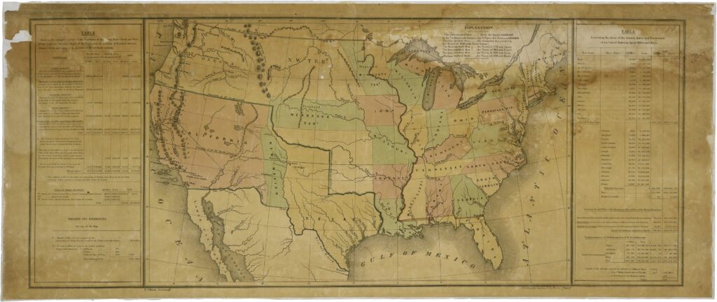 A large hand-colored nineteenth-century map of the United States showing state and territorial boundaries, including the Pacific Northwest and the newly acquired southwestern territory.